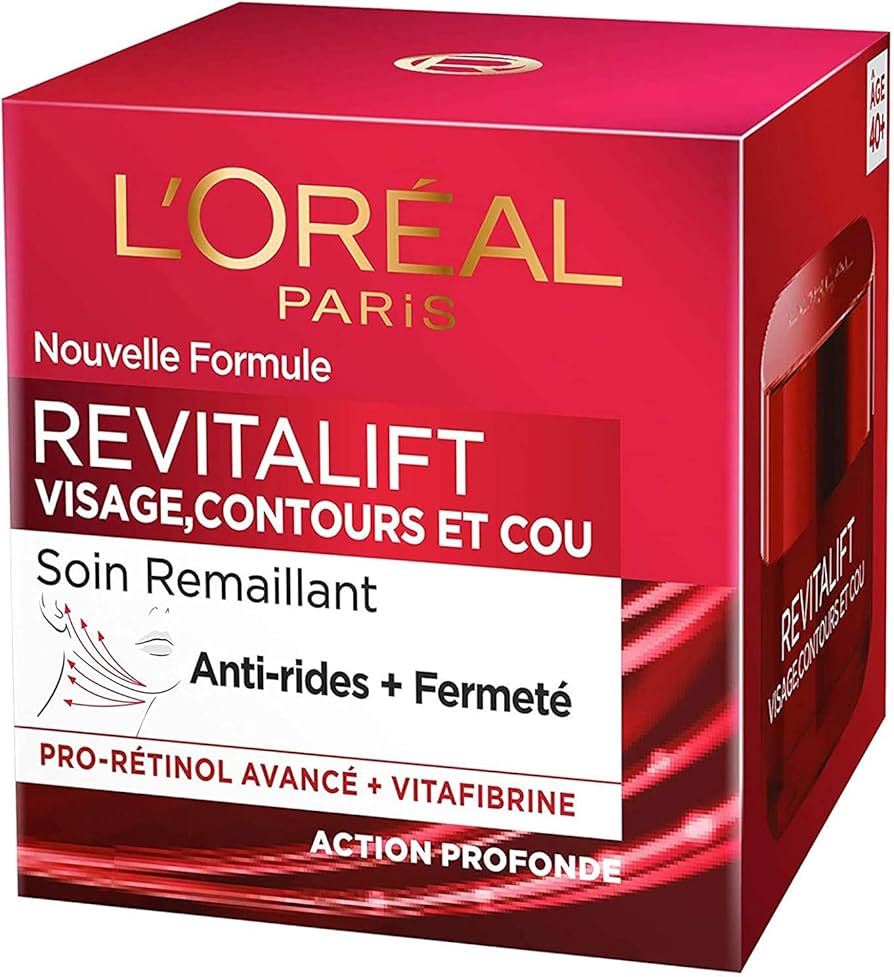 L'OREAL PARIS Revitalift Crema Facial Contorno Cuello Tratamiento Antiarrugas Fórmula de Acción Reafirmante Profunda con Efecto Lifting Avanzado Pro Retinol y Vitafibrina 50ml