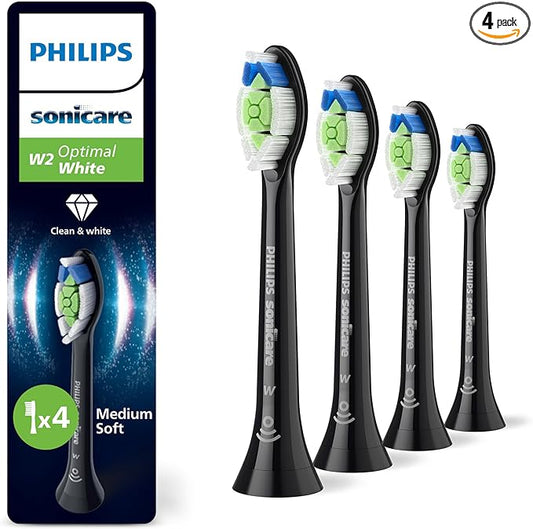 Philips Sonicare W2 Optimal White, cabezales de cepillo dental de repuesto originales, negro, paquete de 4, HX6064