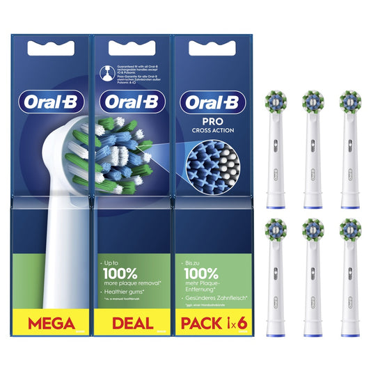 Recambio para cepillo dental - Oral-B Pro CrossAction, Cabezales De Recambio, 6 Unidades, Blanco