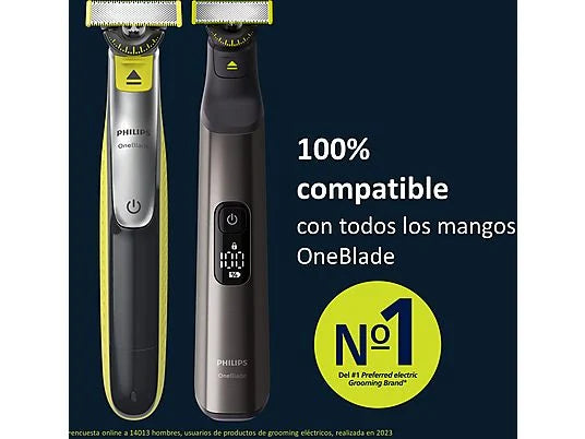 Recambio - Philips One Blade QP420/50, 2 cuchillas flexibles 360 grados, uso en cara y cuerpo, recorta, perfila y afeita